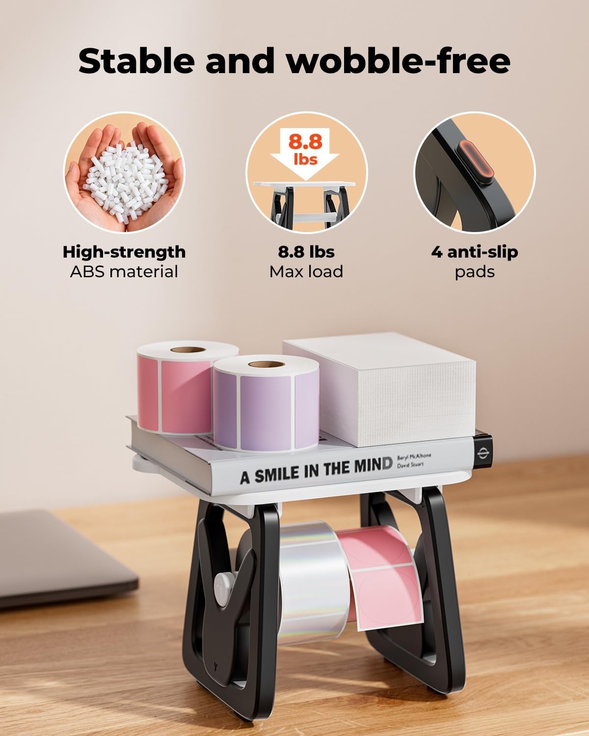 image:imageMUNBYN Label Holder for Rolls and Fanfold Labels Thermal Sticker Holder for Desktop Thermal Printer Accessory Supplies for Home Office Small BusinessBlack and White