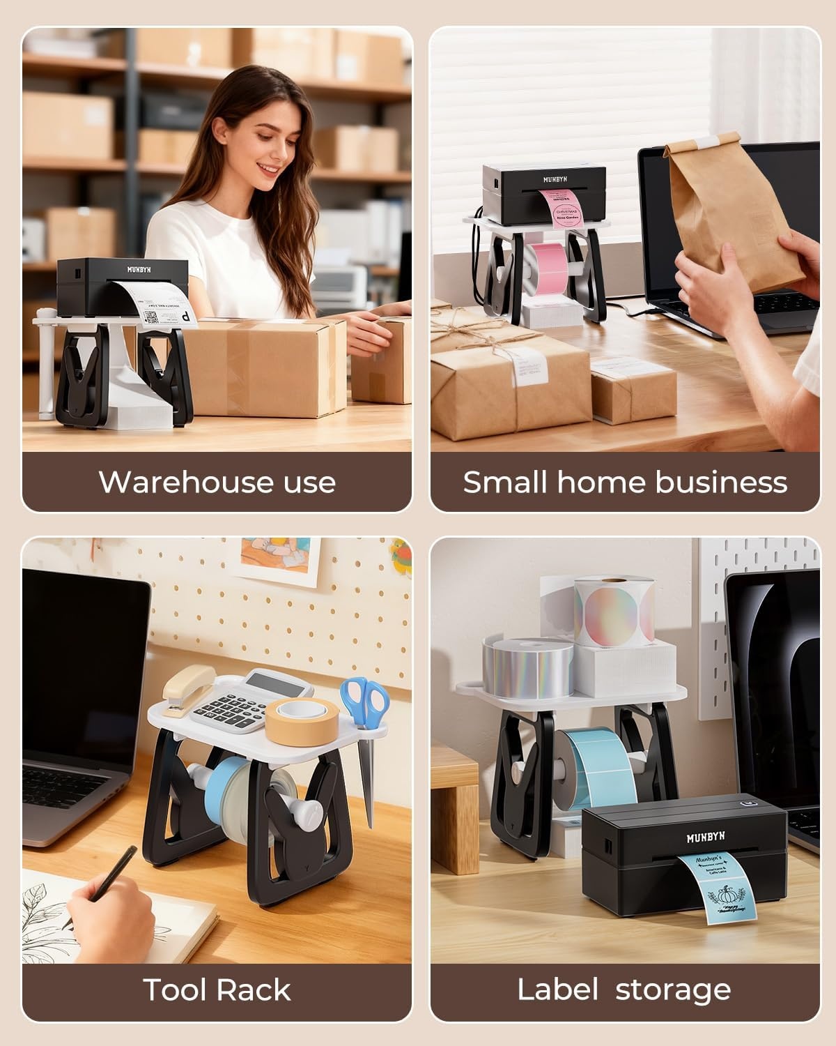 image:imageMUNBYN Label Holder for Rolls and Fanfold Labels Thermal Sticker Holder for Desktop Thermal Printer Accessory Supplies for Home Office Small BusinessBlack and White