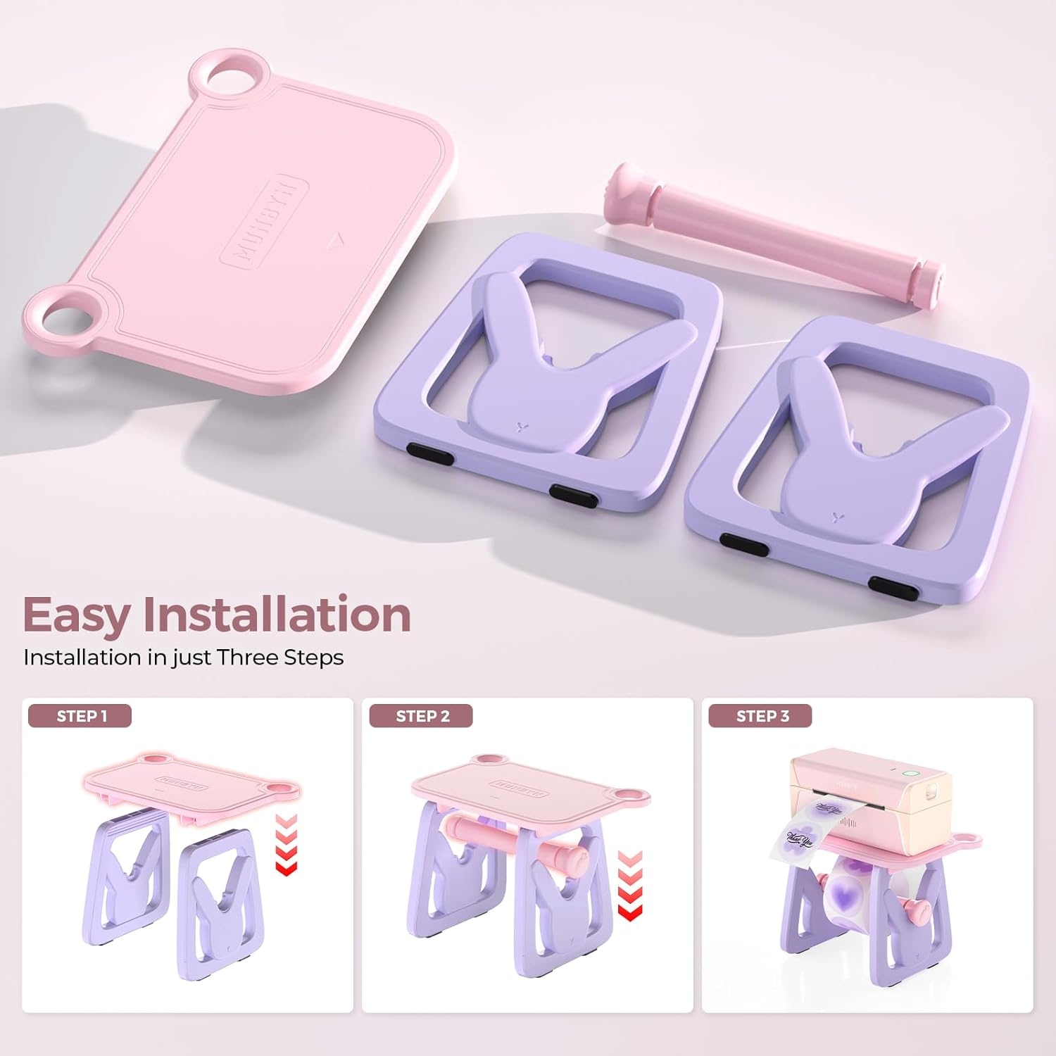 image:imageMUNBYN Label Holder for Rolls and Fanfold Labels Thermal Sticker Holder for Desktop Thermal Printer Accessory Supplies for Home Office Small BusinessPurple and Pink