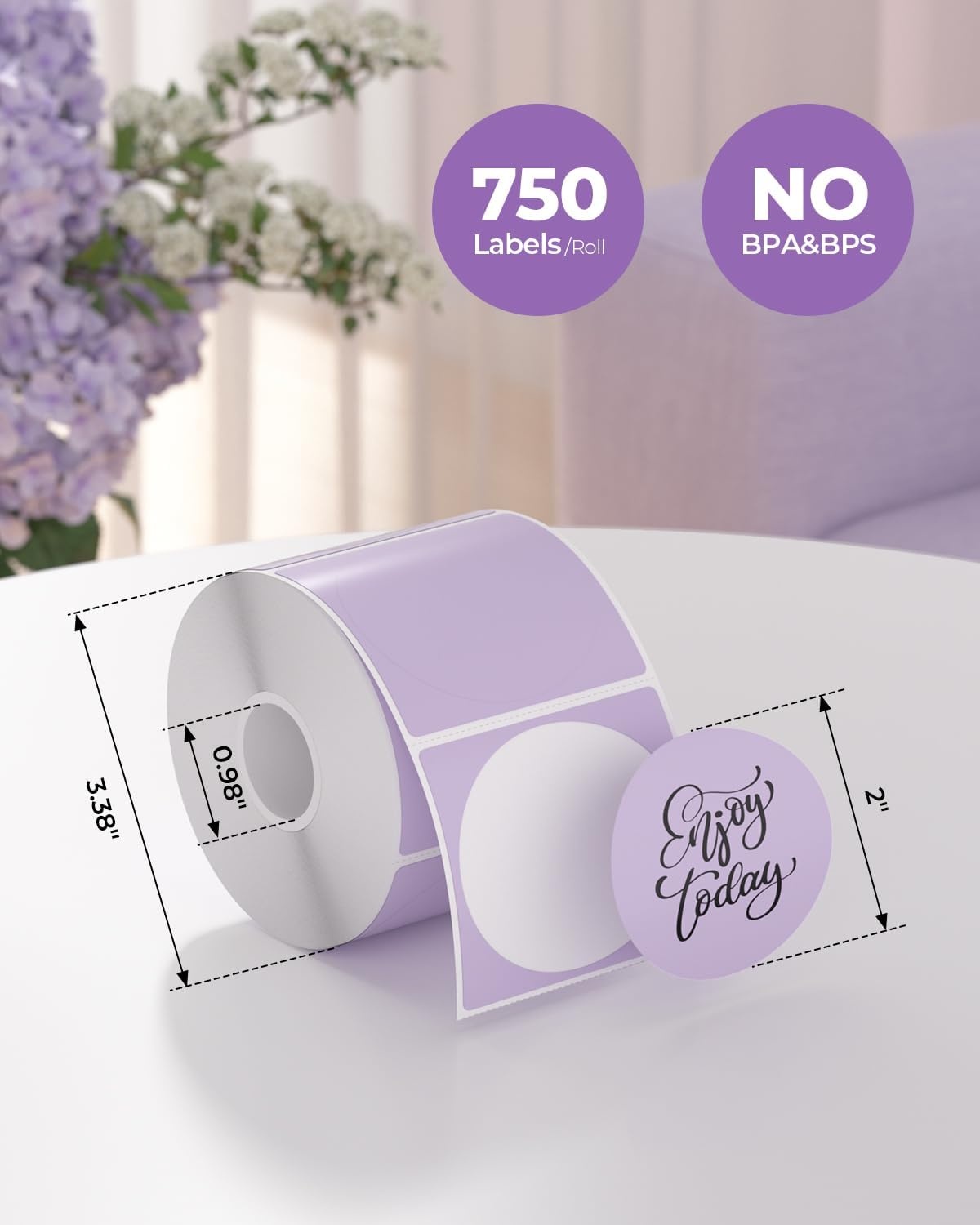 image:imageMUNBYN Label Holder for Rolls and Fanfold Labels2 Inch Lavender Purple Circle Thermal Sticker Labels