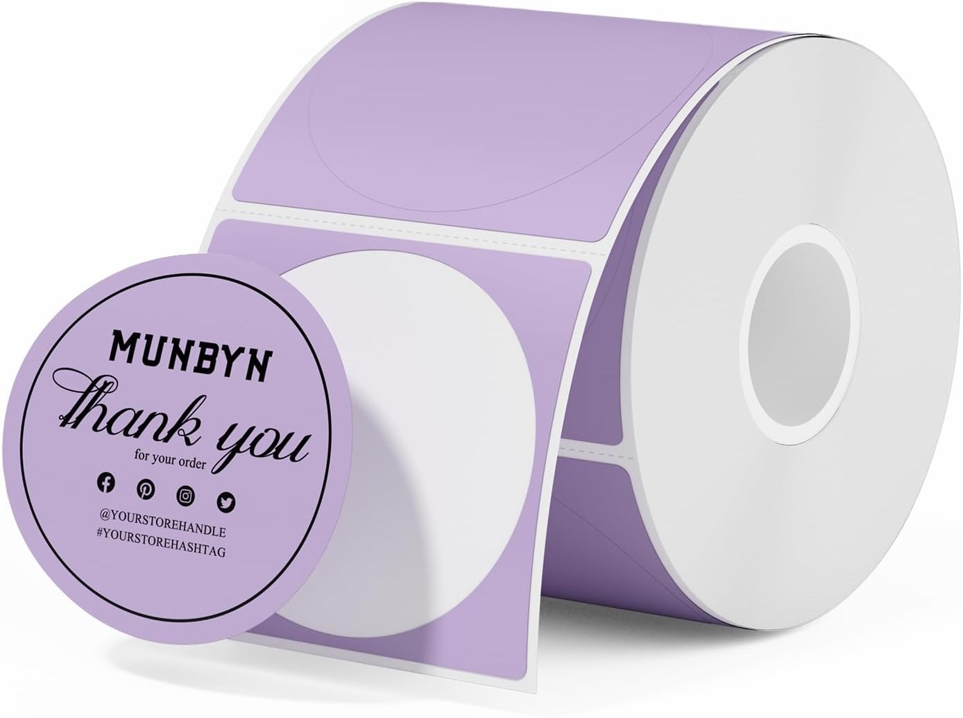 image:imageMUNBYN Label Holder for Rolls and Fanfold Labels2 Inch Lavender Purple Circle Thermal Sticker Labels