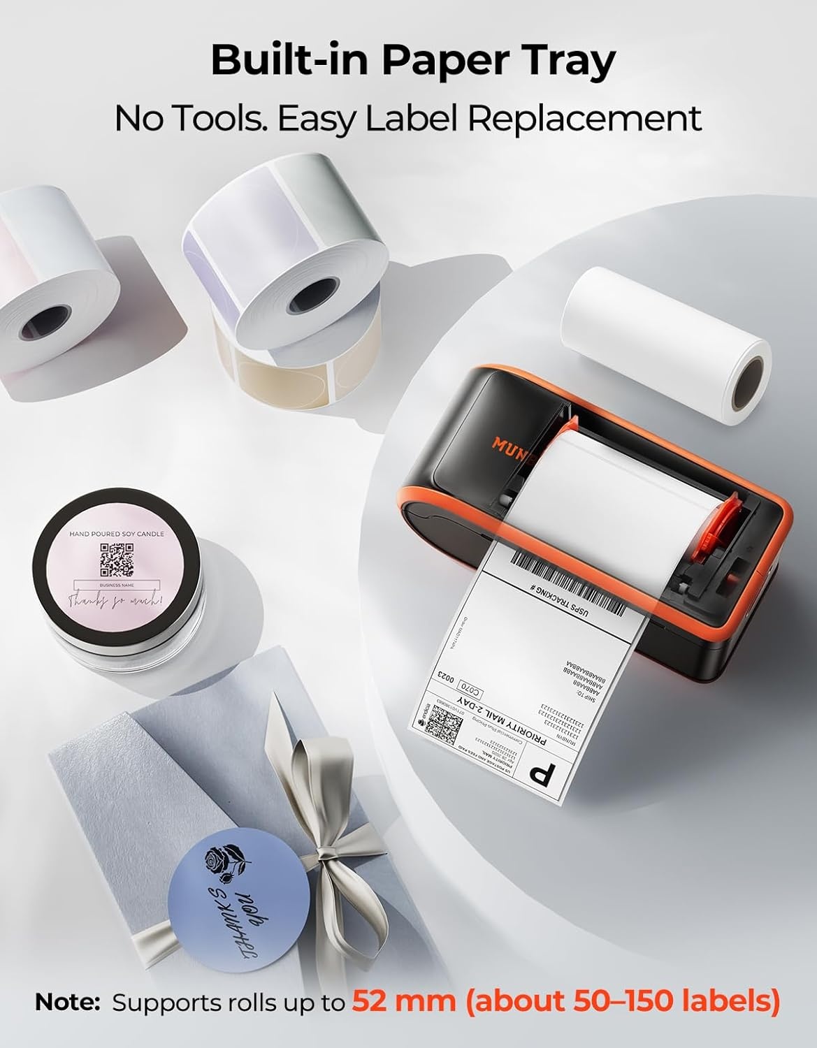 image:imageMUNBYN MC240 Bluetooth Thermal Label Printer with Battery Builtin Paper Bin Portable Wireless 46 Shipping Label Printer Compatible with iOS Android Windows Mac Works for Small Business