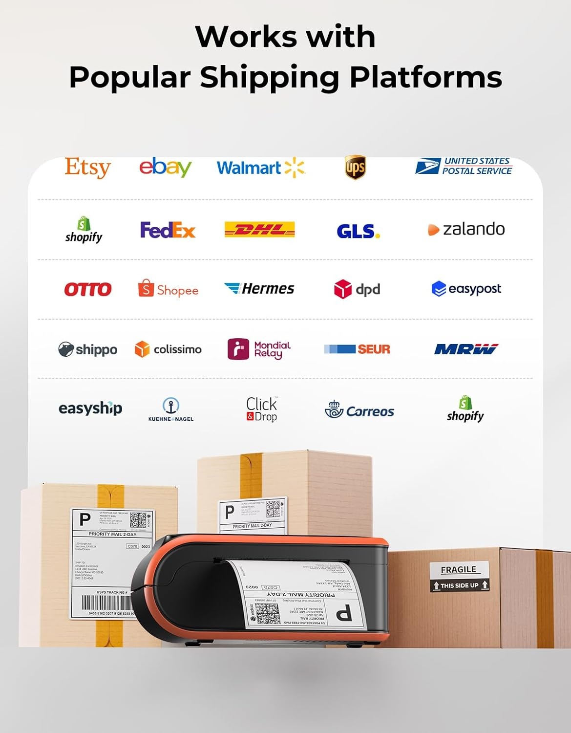 image:imageMUNBYN MC240 Bluetooth Thermal Label Printer with Battery Builtin Paper Bin Portable Wireless 46 Shipping Label Printer Compatible with iOS Android Windows Mac Works for Small Business