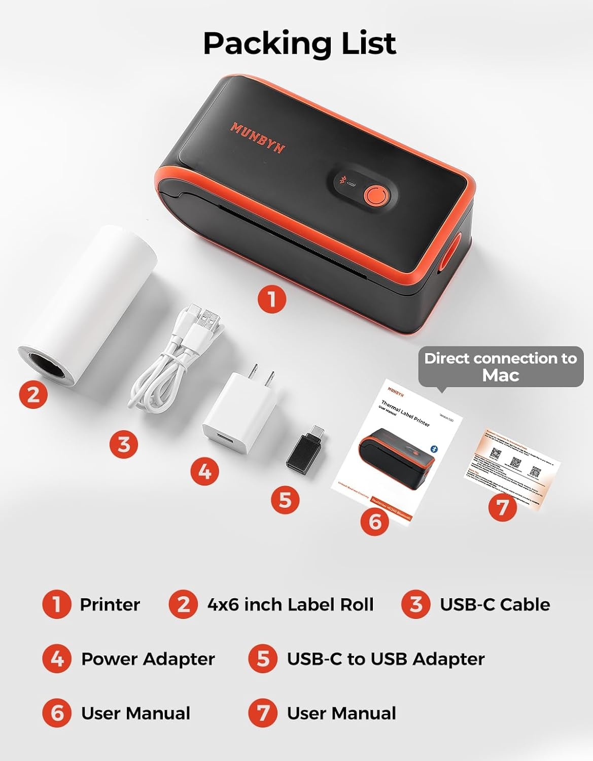 image:imageMUNBYN MC240 Bluetooth Thermal Label Printer with Battery Builtin Paper Bin Portable Wireless 46 Shipping Label Printer Compatible with iOS Android Windows Mac Works for Small Business