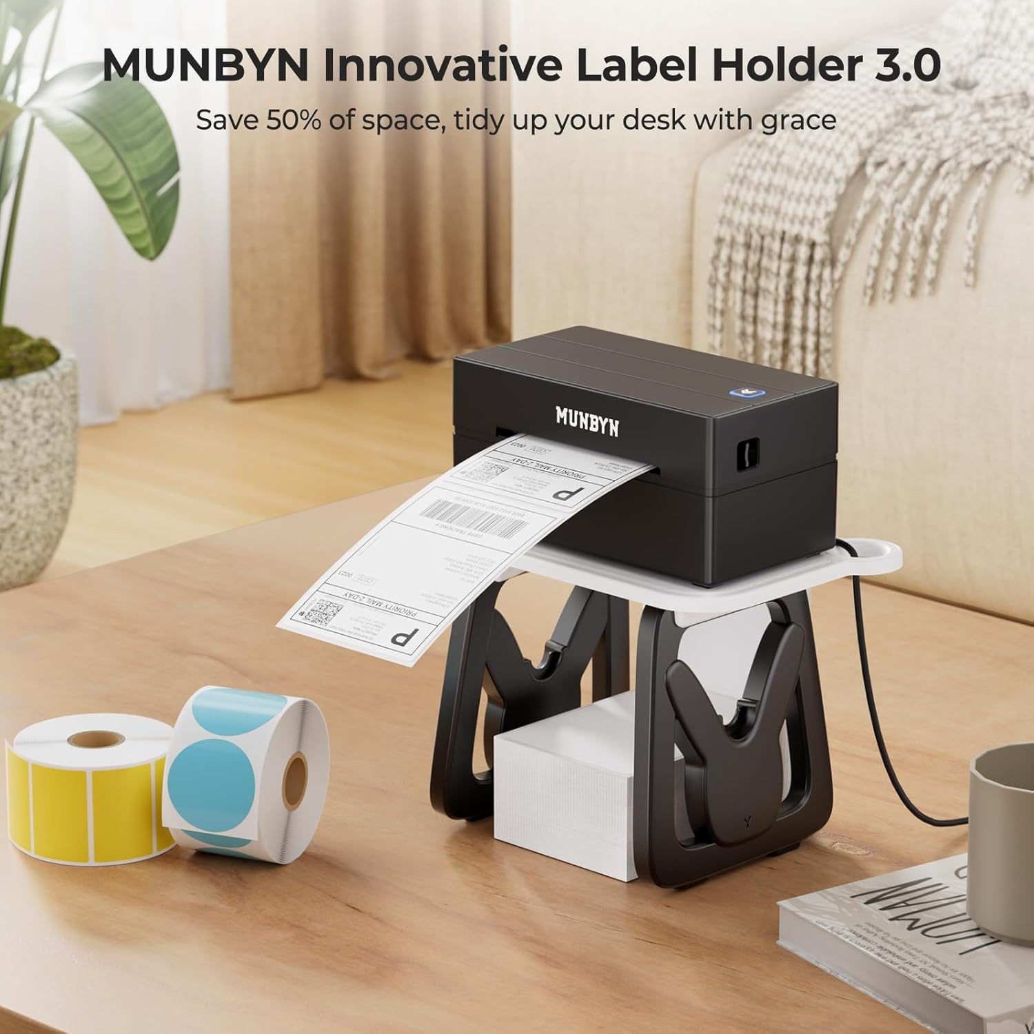 image:imageMUNBYN MC240 Bluetooth Thermal Label Printer2 Inch Circle Thermal Sticker LabelsLabel Holder for Rolls and Fanfold Labels