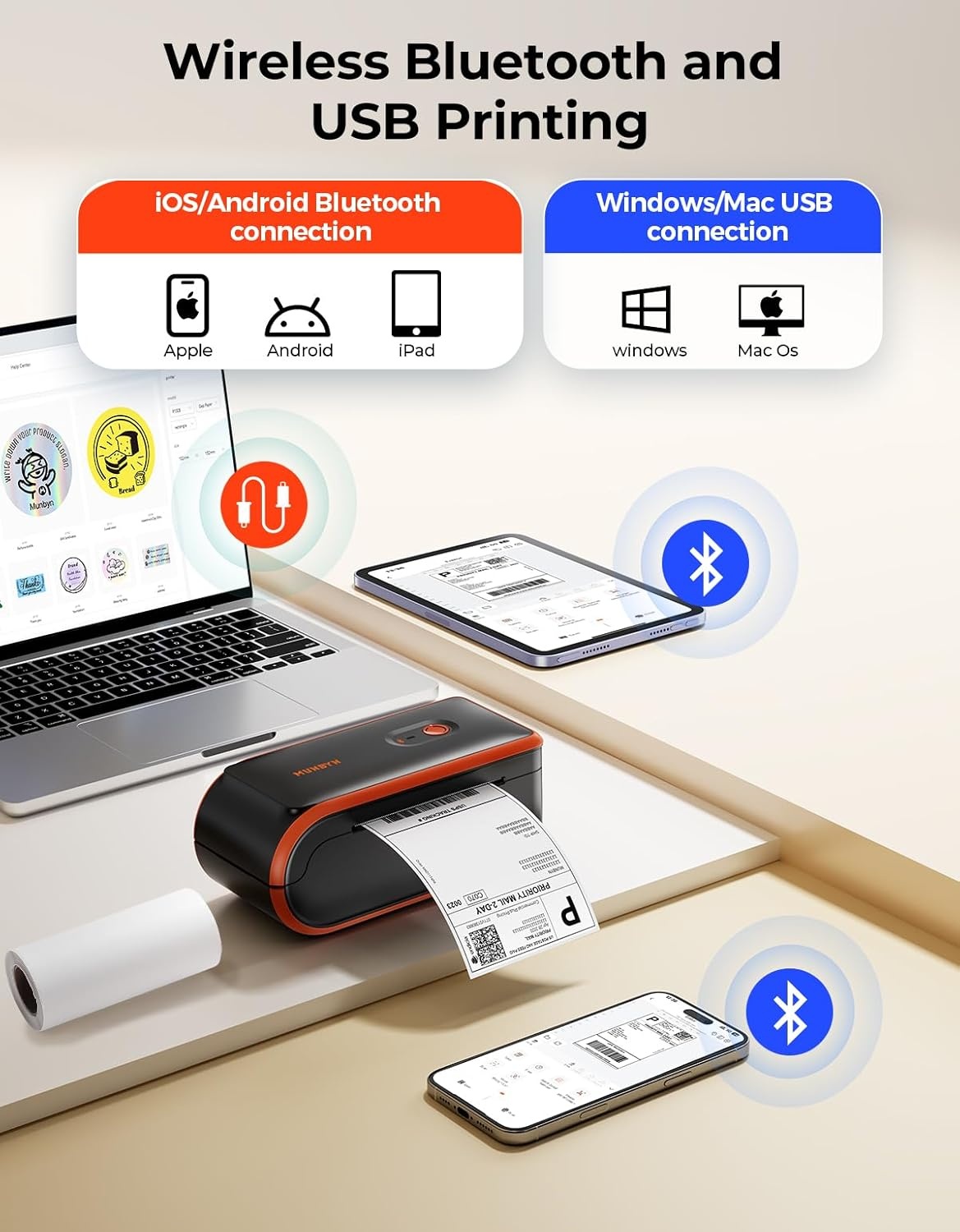 image:imageMUNBYN MC240 Bluetooth Thermal Label PrinterM110M220M221M120 Thermal Label