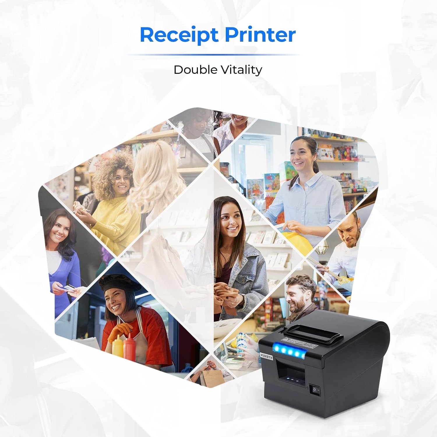 image:imageMUNBYN Receipt Printer P068 3 18 80mm Direct Thermal Printer POS Printer with Auto Cutter and White Cash Drawer 16 Heavy Duty Cash Register for Point of Sale POS System