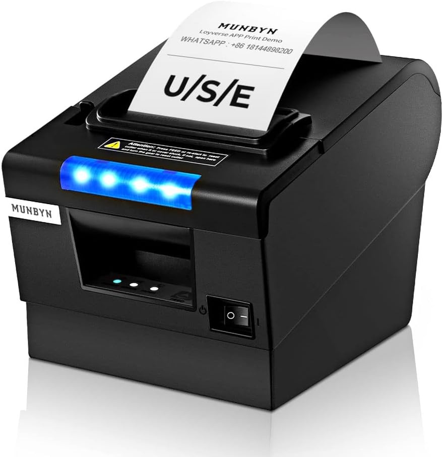 image:imageMUNBYN Receipt Printer P068 3 18 80mm Direct Thermal Printer POS Printer with Auto Cutter and White Cash Drawer 16 Heavy Duty Cash Register for Point of Sale POS System