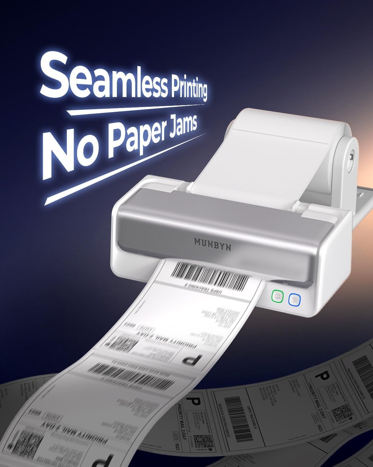 image:imageMUNBYN Replaceable PrintHead Bluetooth Thermal Label Printer with Paper Holder RW405B Wireless 4x6 Shipping Label Printer for Small Businesses Compatible with Mac Windows iPhone Android Chrome