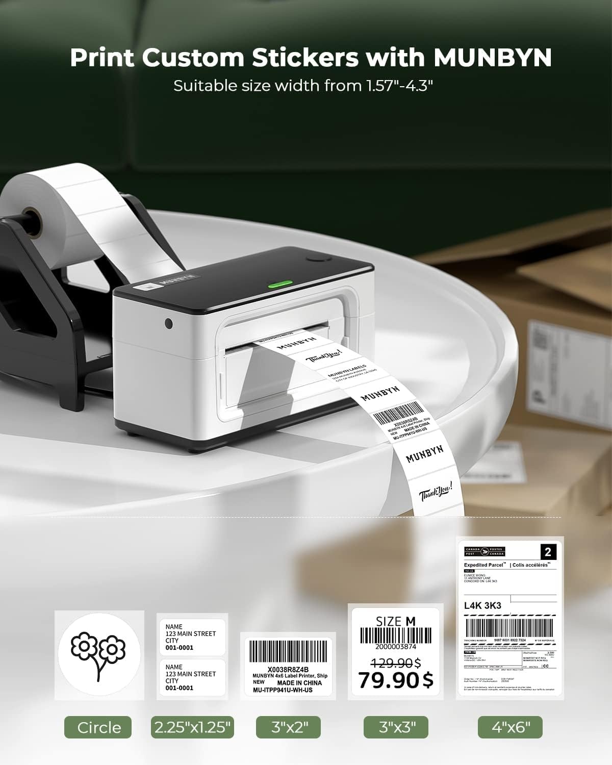 image:imageMUNBYN Shipping Label Printer RealWriter 941 4x6 Thermal Label Printer for Shipment of Packages Home Shipping Small Business Compatible with macOS Windows USBUSBBluetoothWhite