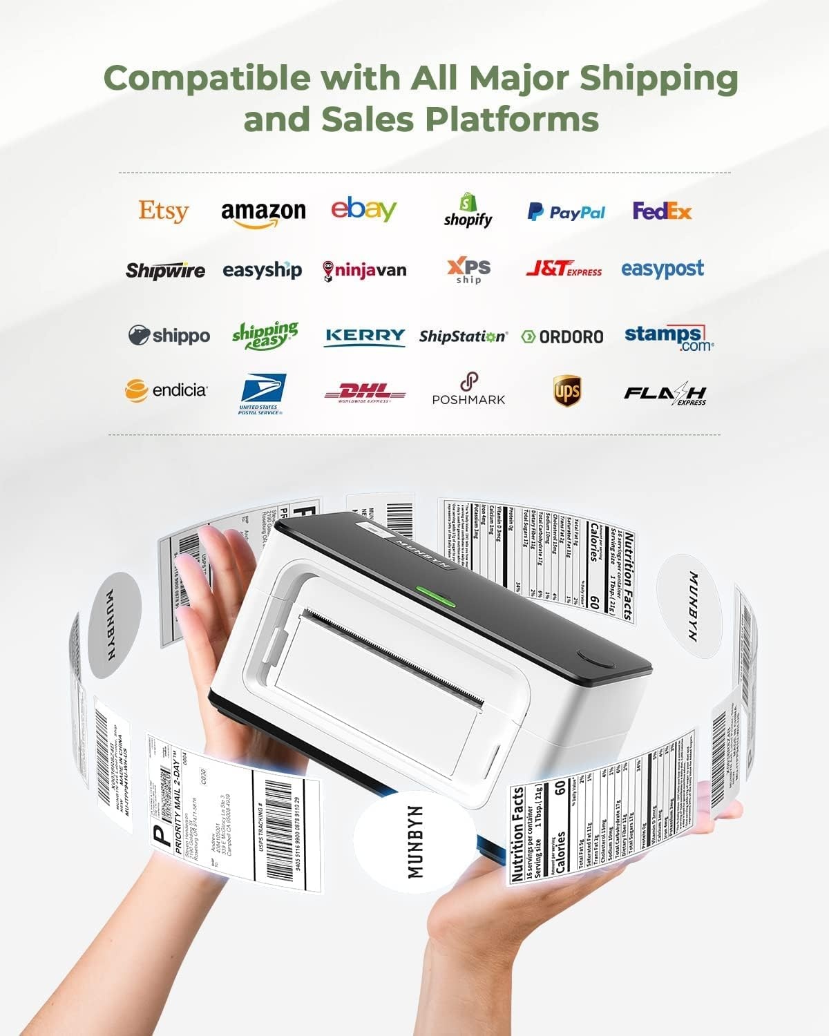 image:imageMUNBYN Shipping Label Printer RealWriter 941 4x6 Thermal Label Printer for Shipment of Packages Home Shipping Small Business Compatible with macOS Windows USBUSBBluetoothWhite