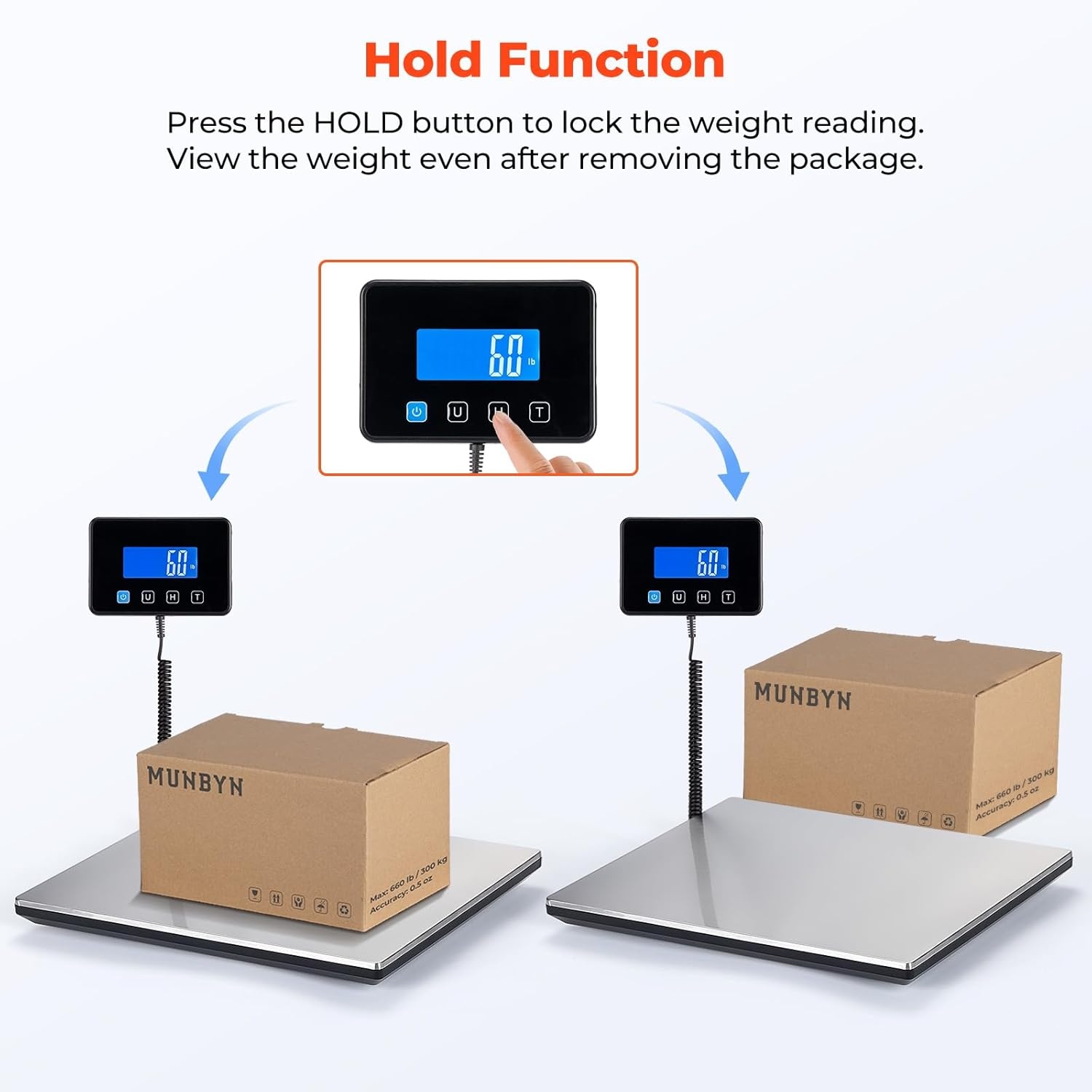 image:imageMUNBYN Shipping Scale 440lb18oz Digital Postal Scale for Packages with HoldTare Function Backlit LCD Battery amp Cable Included Postage Scale for Small Business Packages Luggage and Home Use