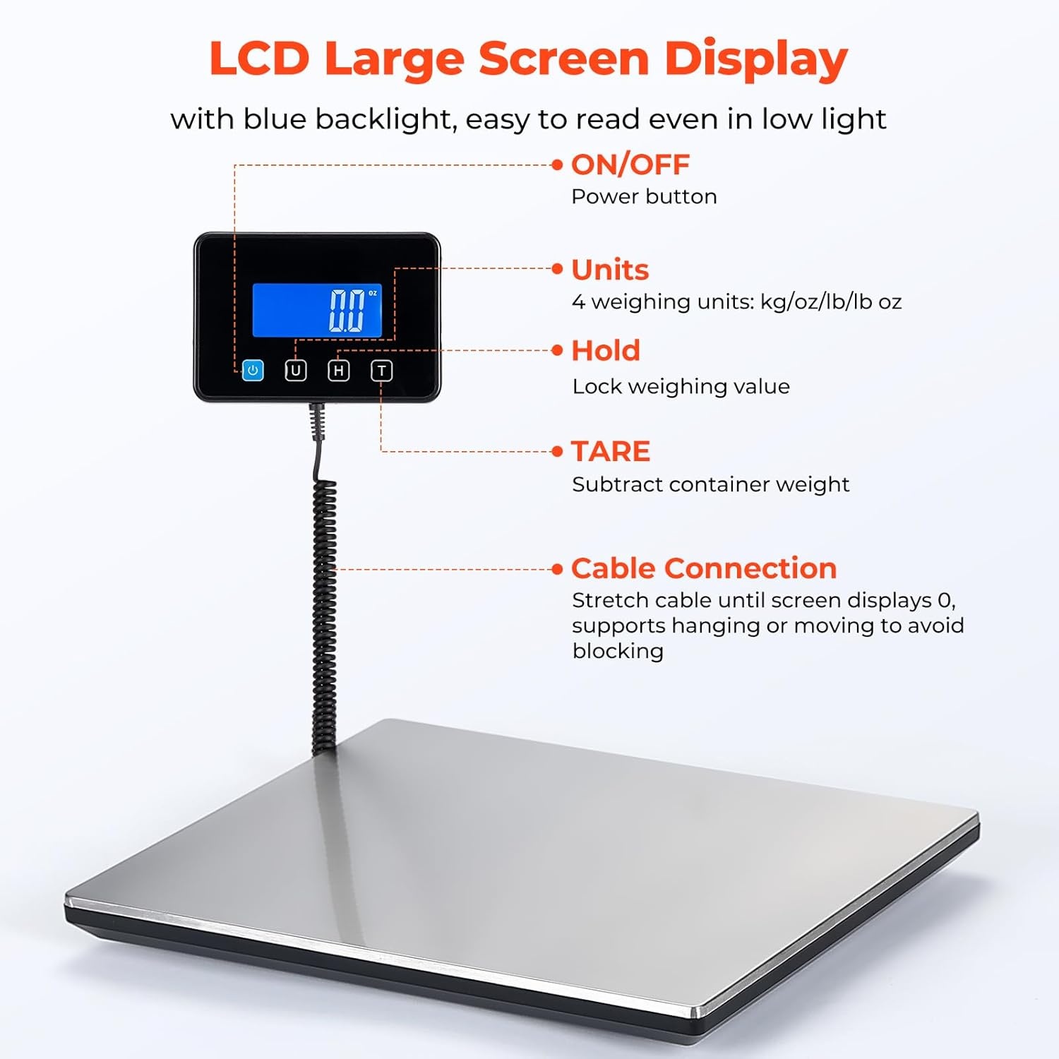 image:imageMUNBYN Shipping Scale 440lb18oz Digital Postal Scale for Packages with HoldTare Function Backlit LCD Battery amp Cable Included Postage Scale for Small Business Packages Luggage and Home Use