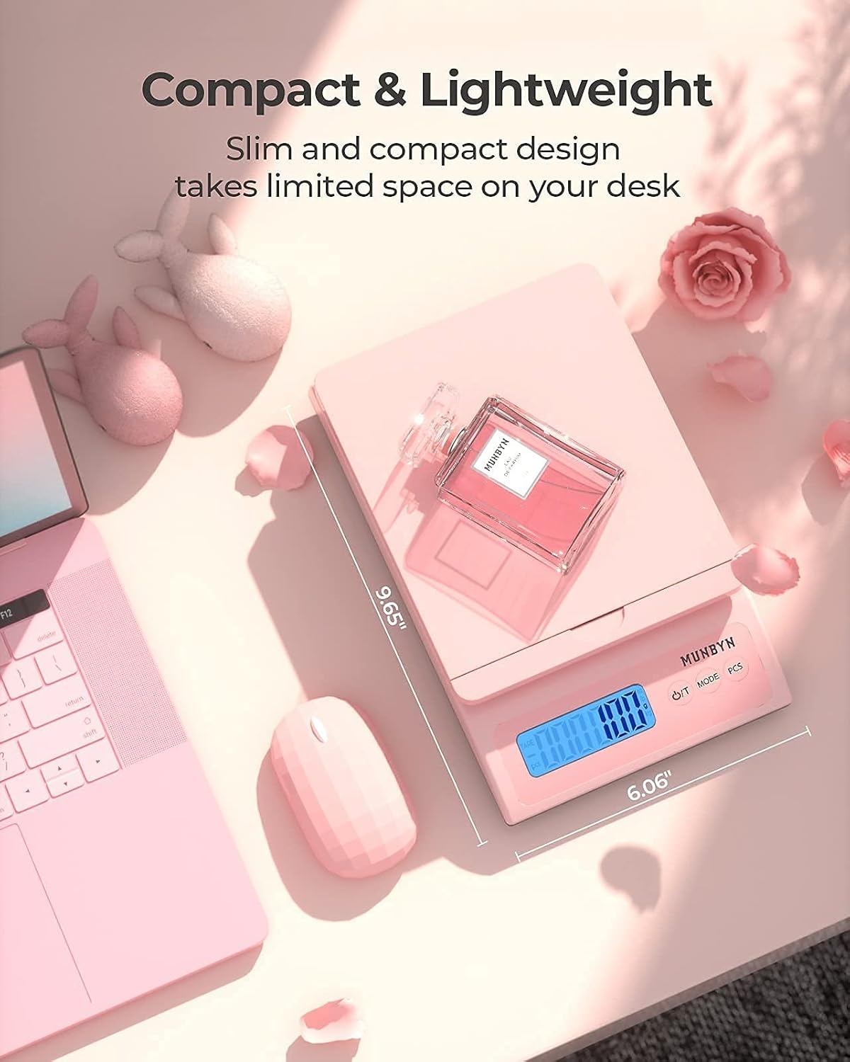 image:imageMUNBYN Shipping Scale Accurate 66lb01oz Postal Scale with Sweet Pink Style HoldTearPCS Function AutoOff Battery amp AC Adapter BackLit LCD Display Digital Scale for Packages and Food PinkPink