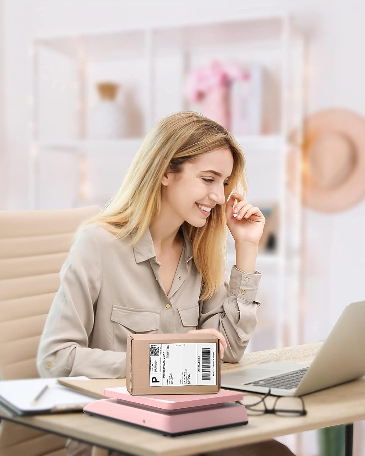 image:imageMUNBYN Shipping Scale Accurate 66lb01oz Postal Scale with Sweet Pink Style HoldTearPCS Function AutoOff Battery amp AC Adapter BackLit LCD Display Digital Scale for Packages and Food PinkPink