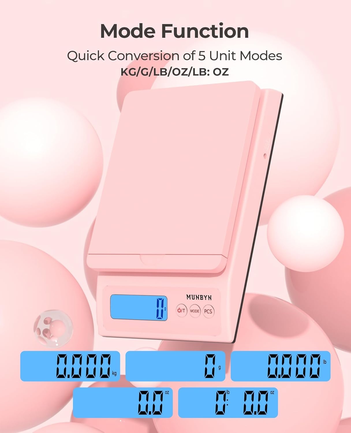 image:imageMUNBYN Shipping Scale Accurate 66lb01oz Postal Scale with Sweet Pink Style HoldTearPCS Function AutoOff Battery amp AC Adapter BackLit LCD Display Digital Scale for Packages and Food PinkPink