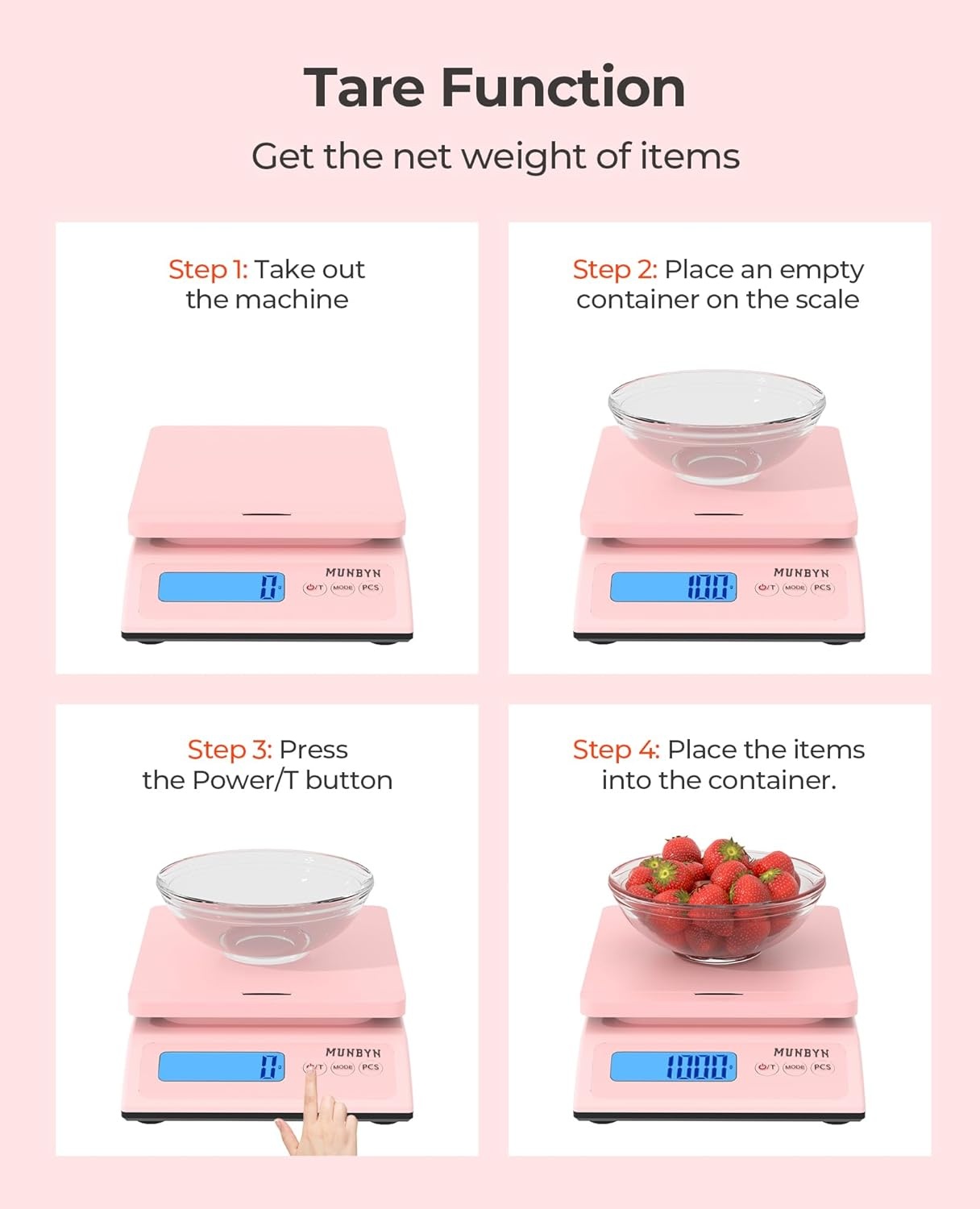 image:imageMUNBYN Shipping Scale Accurate 66lb01oz Postal Scale with Sweet Pink Style HoldTearPCS Function AutoOff Battery amp AC Adapter BackLit LCD Display Digital Scale for Packages and Food PinkPink
