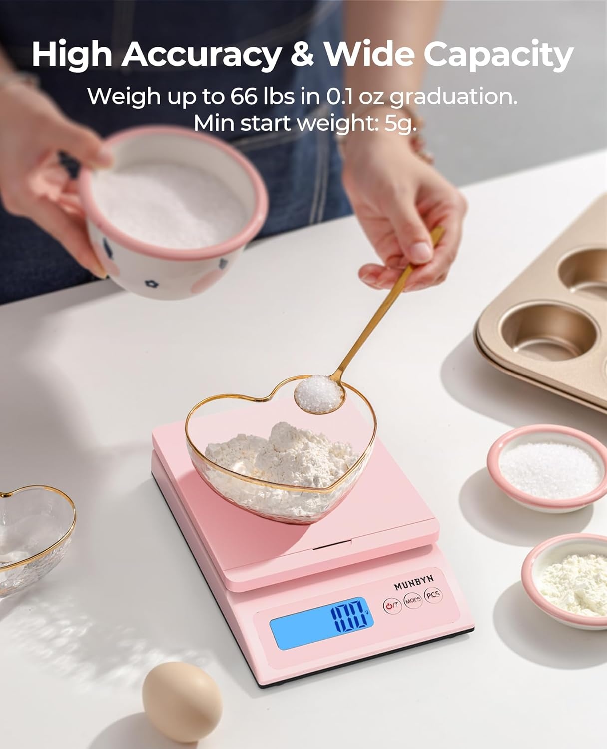 image:imageMUNBYN Shipping Scale Accurate 66lb01oz Postal Scale with Sweet Pink Style HoldTearPCS Function AutoOff Battery amp AC Adapter BackLit LCD Display Digital Scale for Packages and Food PinkPink