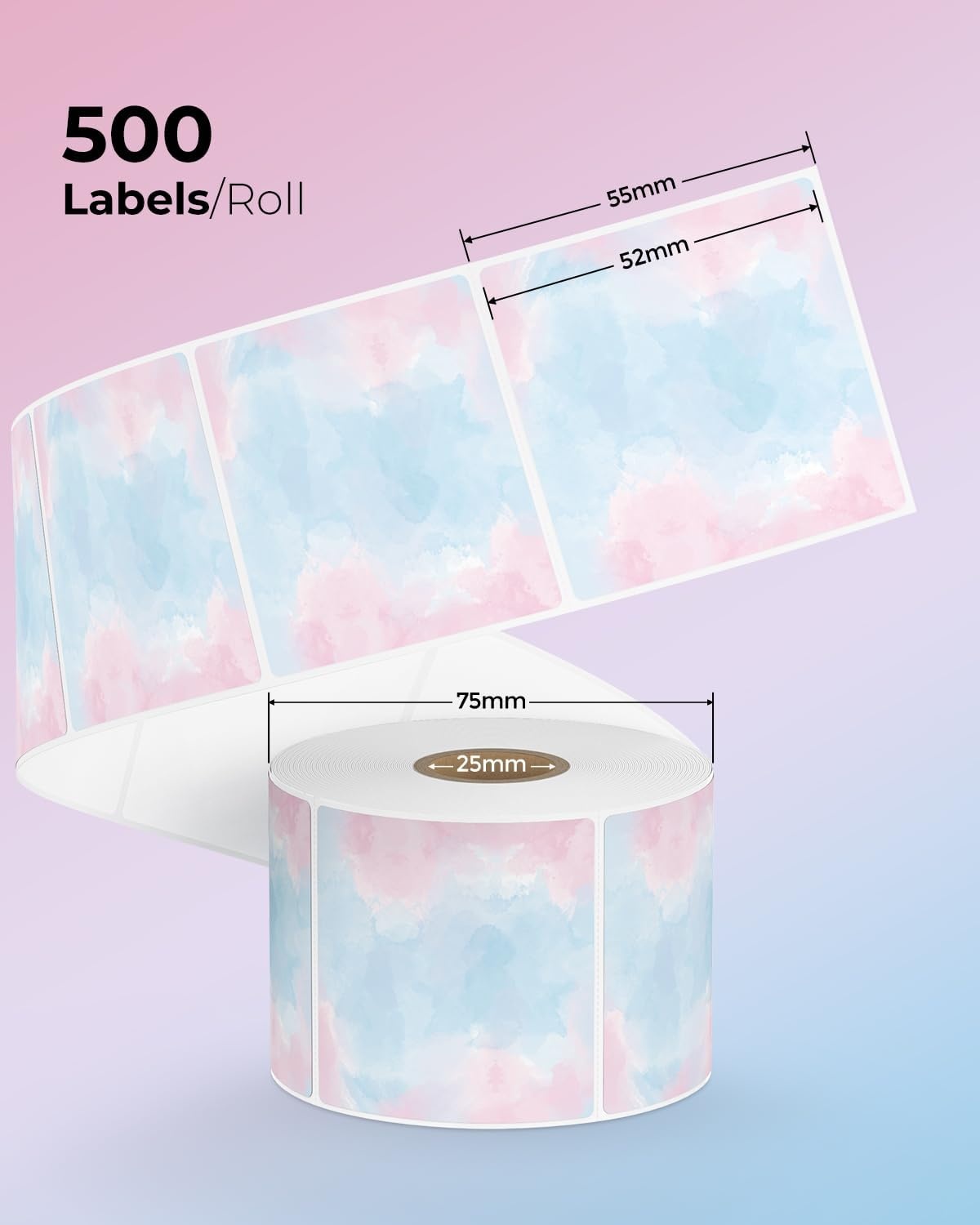 image:imageMUNBYN Square Thermal Label Stickers 52mm x 52mm Watercolor Thermal Labels MultiPurpose Label Stickers for Packaging Gifts Business DIY Logo Design 500 Labels1 Roll ITLP22TBRD