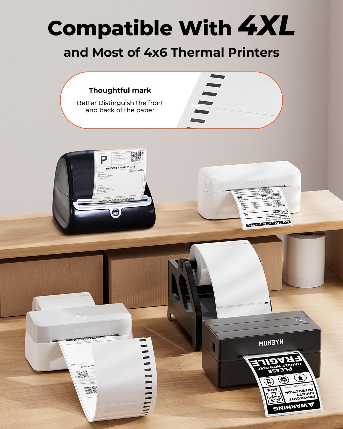 image:imageMUNBYN Thermal Direct Shipping Labels 4x6 Labels for Thermal Printer 500 Sheets1 Rolls Commercial Grade220 Labels