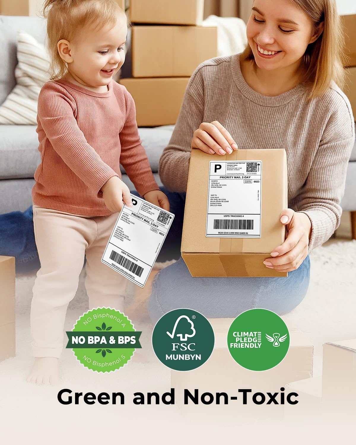 image:imageMUNBYN Thermal Direct Shipping Labels 4x6 Labels for Thermal Printer 500 Sheets1 Rolls Commercial Grade220 Labels