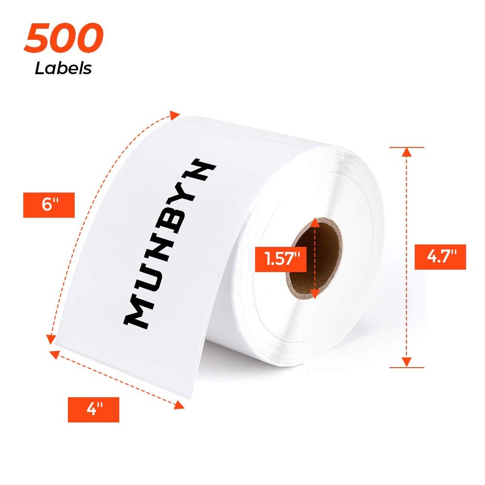 image:imageMUNBYN Thermal Direct Shipping Labels 4x6 Labels for Thermal Printer 500 Sheets1 Rolls Commercial Grade5002 Labels
