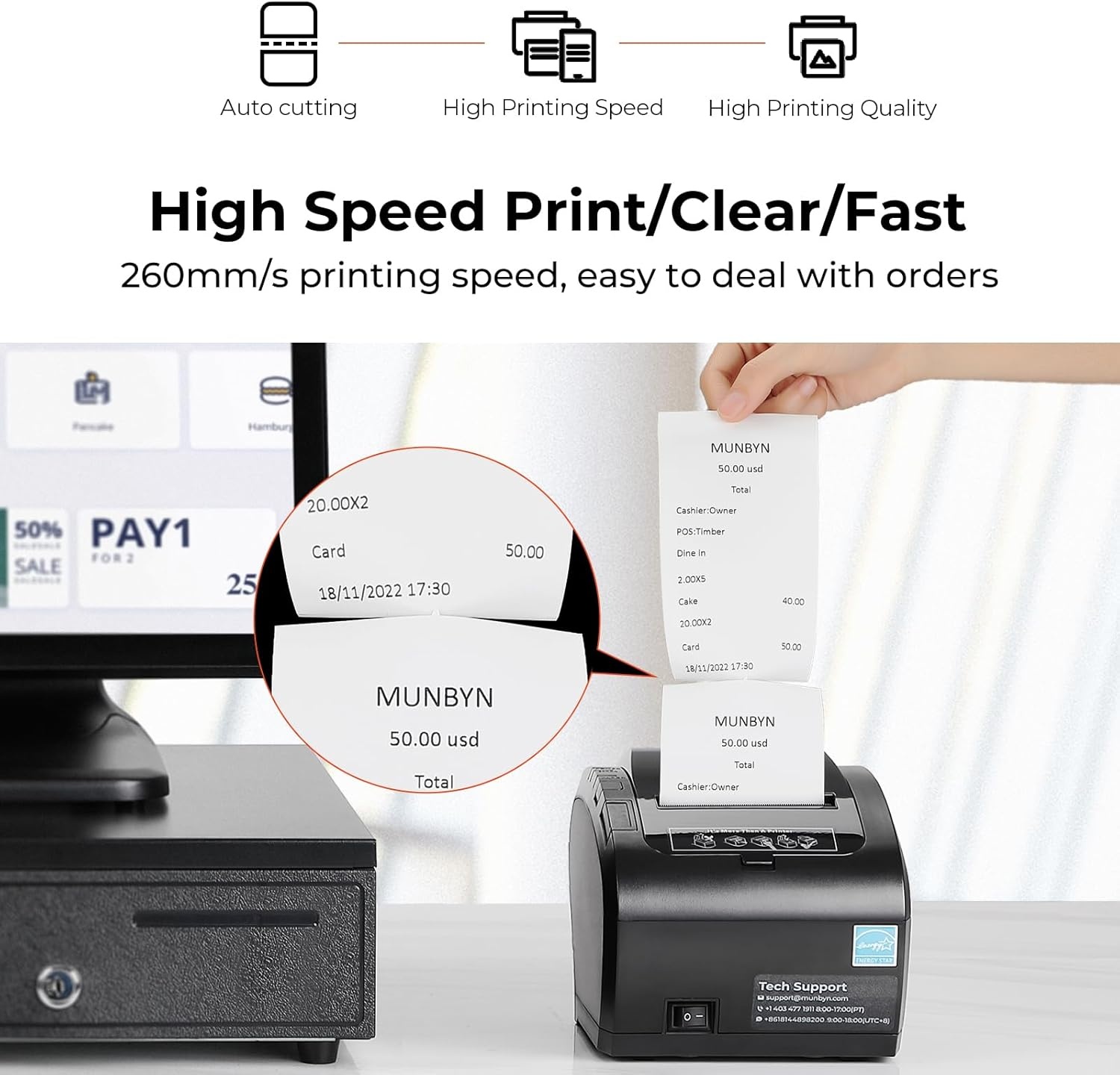 image:imageMUNBYN WiFi Receipt Printer with USB Port and Thermal Paper 3 18 x 230ft 10 Rolls Receipt Paper