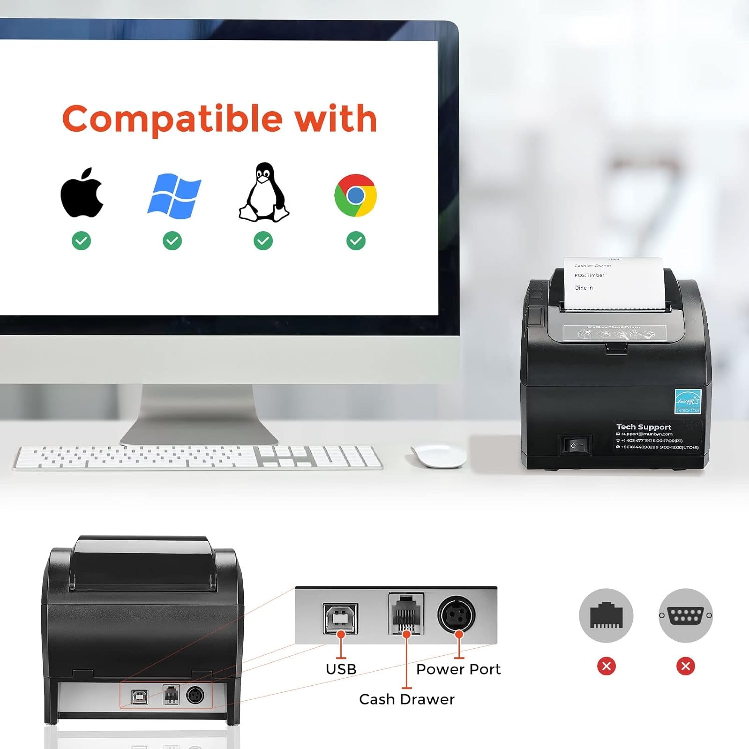 image:imageMUNBYN WiFi Receipt Printer with USB Port and Thermal Paper 3 18 x 230ft 10 Rolls Receipt Paper