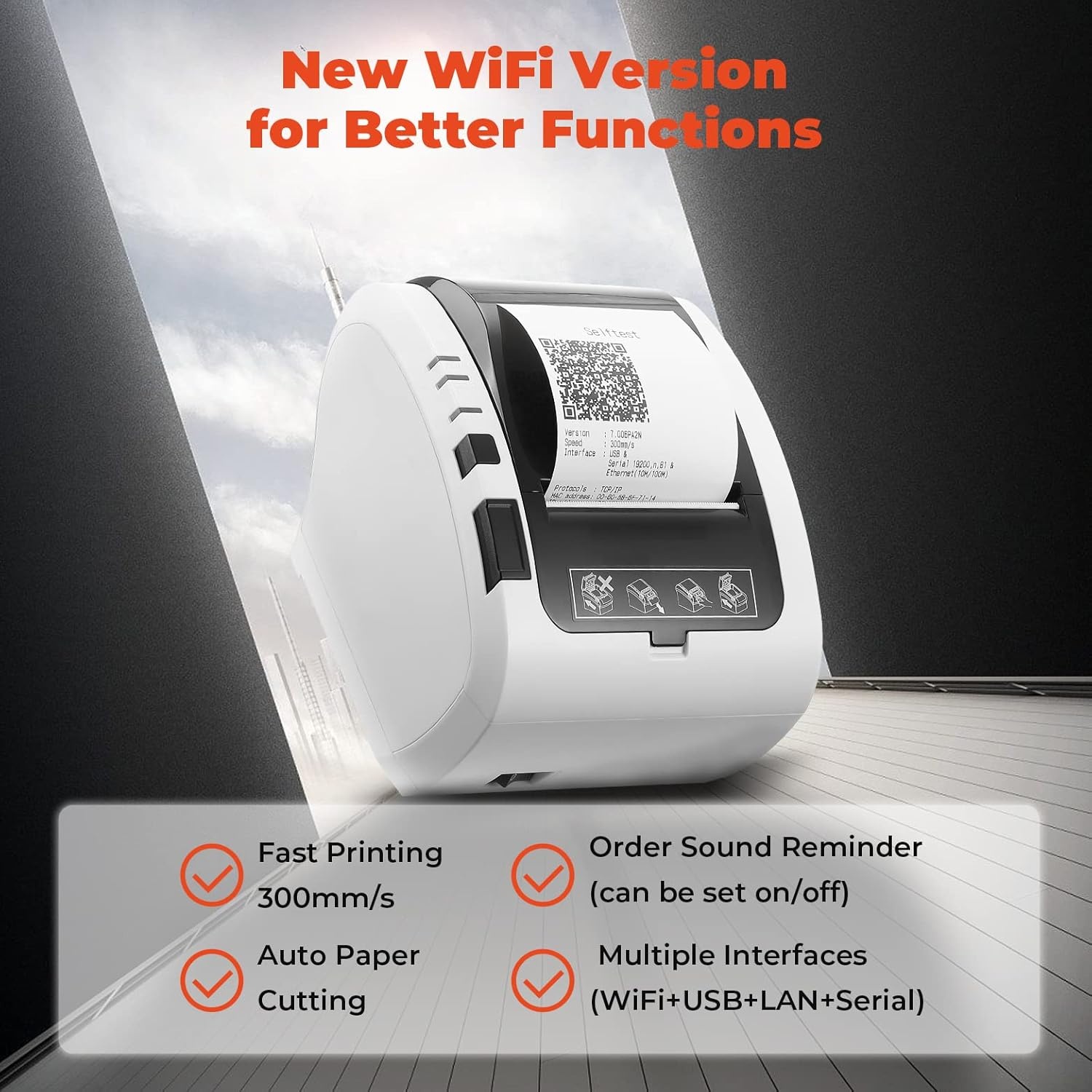 image:imageMUNBYN WiFi Thermal Receipt Printer with USBLANRS232 Port 80mm POS Printer Works with Square Windows Mac Chromebook Linux Cash Drawer and Thermal Receipt Paper 3 18 x 230ft 20 Rolls