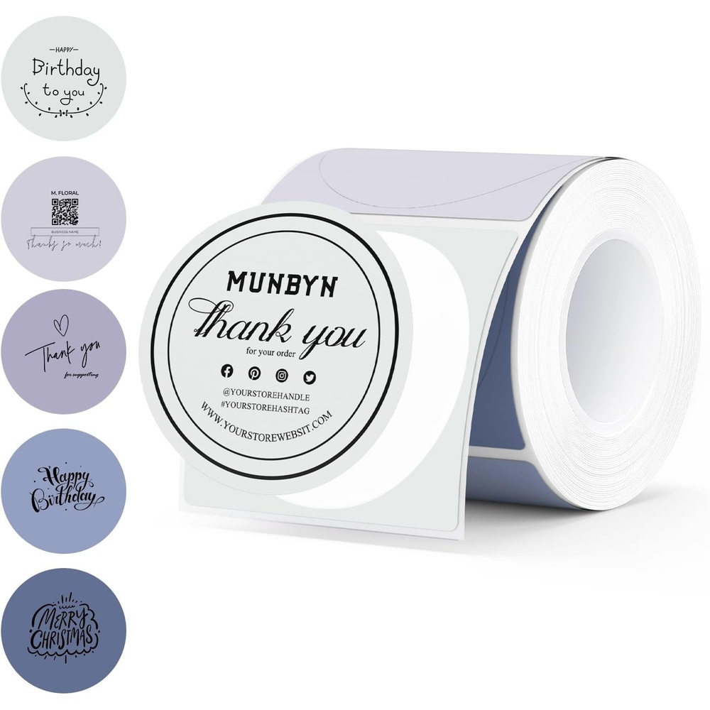 image:imageMUNBYN 2 Inch Circle Thermal Labels Multicolor Thermal Label Stickers for Custom Logo Candle 150 Sheets1 RollMorandi Winter