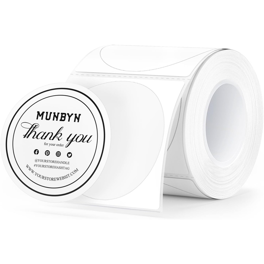 image:imageMUNBYN 2 Inch Circle Thermal Labels Multicolor Thermal Label Stickers for Custom Logo Candle 150 Sheets1 RollWhite