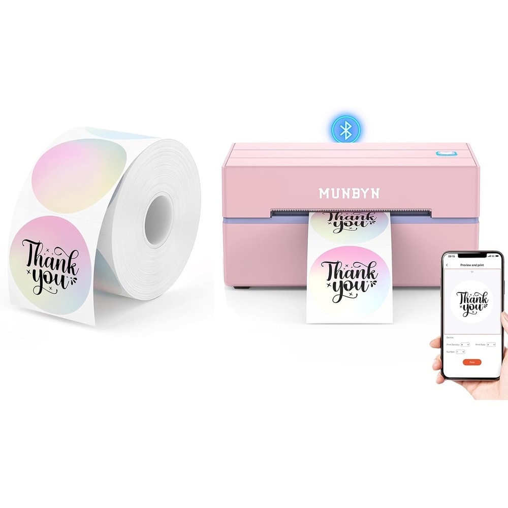 image:imageMUNBYN 2 Inch Circle Thermal Sticker Labels and Bluetooth Thermal Label Printer