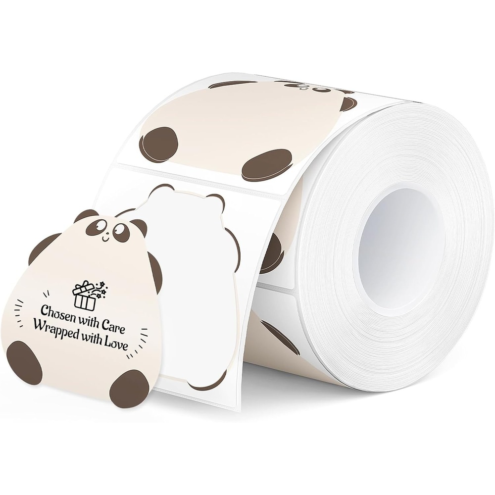 image:imageMUNBYN 200 Pcs 2 Panda Cartoon Label Stickers SelfAdhesive Cute Animal Roll Thermal Stickers Printable Small Party Animal Stickers Labels for Kids School Water BottleFront