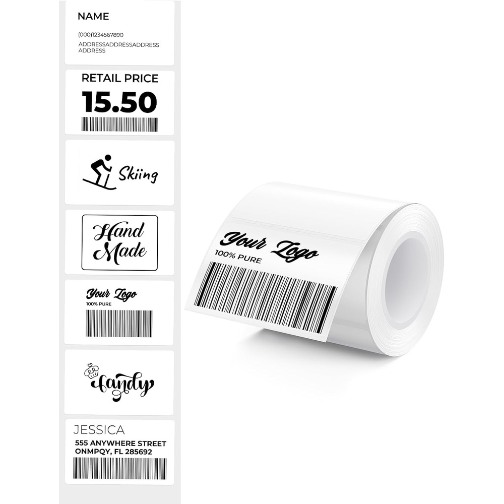 image:imageMUNBYN 225x125 Thermal Sticker Labels Blue SelfAdhesive Barcode Label Paper for Direct Thermal Printer and Business MultiPurpose Rectangle Address Shipping Mailing Stickers1000 SheetsRollWhite