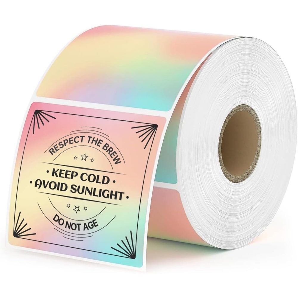 image:imageMUNBYN 2x2 Thermal Sticker Labels Rainbow Color Square Thermal Labels for Small Business Logo Design Baking 500 Sheets1 RollIridescent