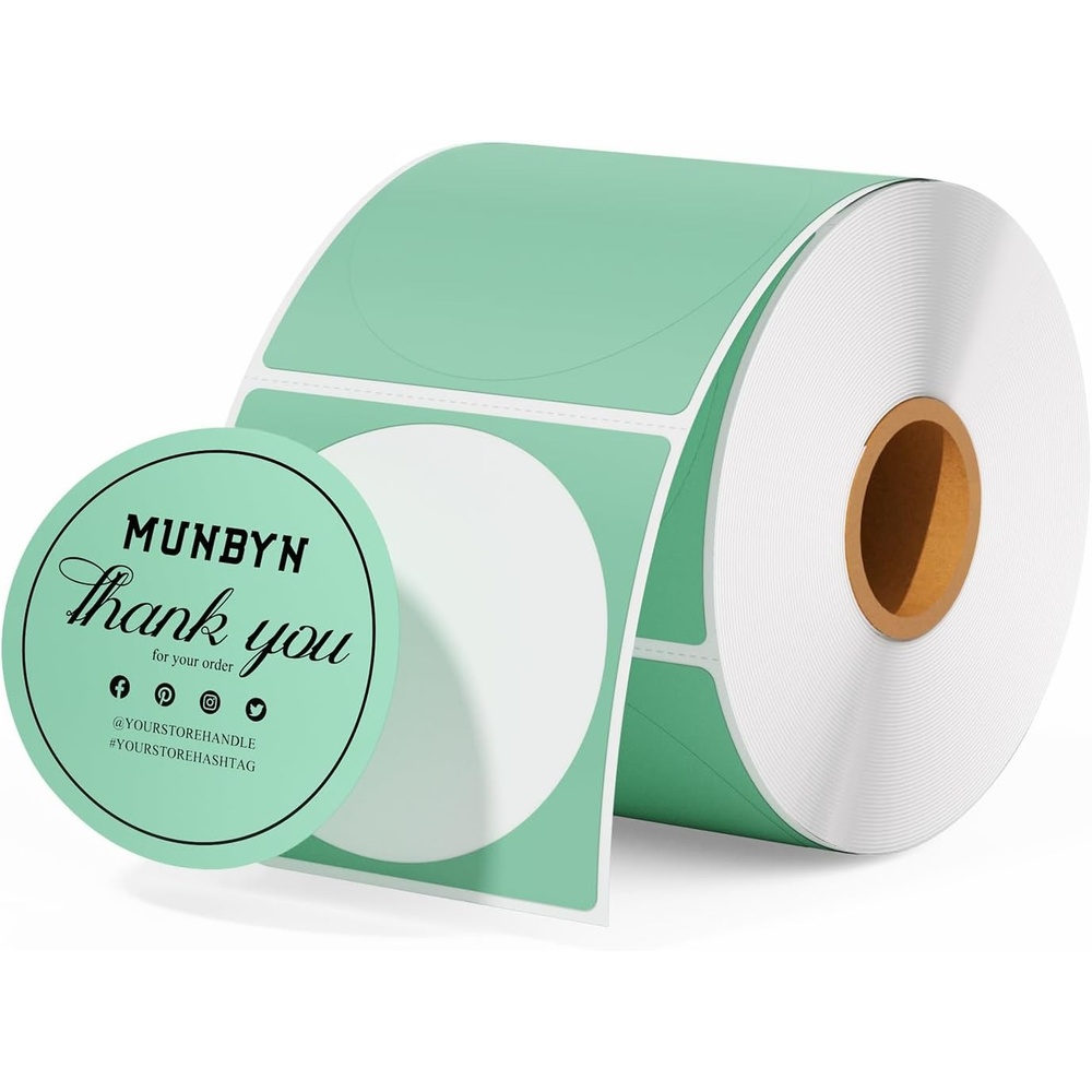 image:imageMUNBYN 3 Inch Pink Circle Thermal Sticker Labels MultiPurpose SelfAdhesive Round Direct Thermal Labels for Business 500 Sheets1 RollGreen