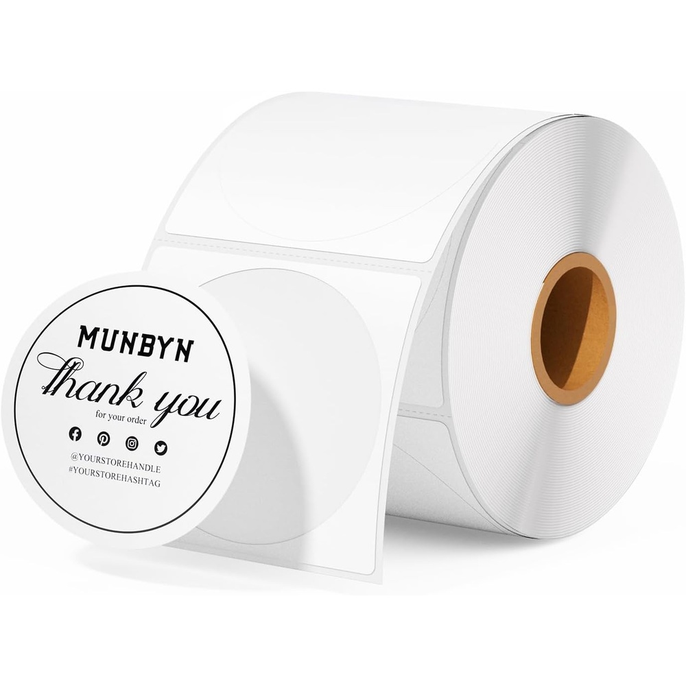 image:imageMUNBYN 3 Inch Pink Circle Thermal Sticker Labels MultiPurpose SelfAdhesive Round Direct Thermal Labels for Business 500 Sheets1 RollWhite