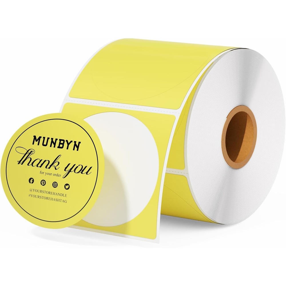 image:imageMUNBYN 3 Inch Pink Circle Thermal Sticker Labels MultiPurpose SelfAdhesive Round Direct Thermal Labels for Business 500 Sheets1 RollYellow