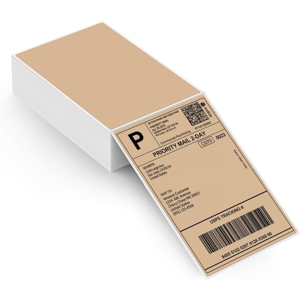 image:imageMUNBYN 4x6 Pink Direct Thermal Shipping Labels Commercial Grade Permanent Adhesive Fanfold Mailing Postage Label Paper for Thermal Printers and Packages 500 Sheets per StackBrown