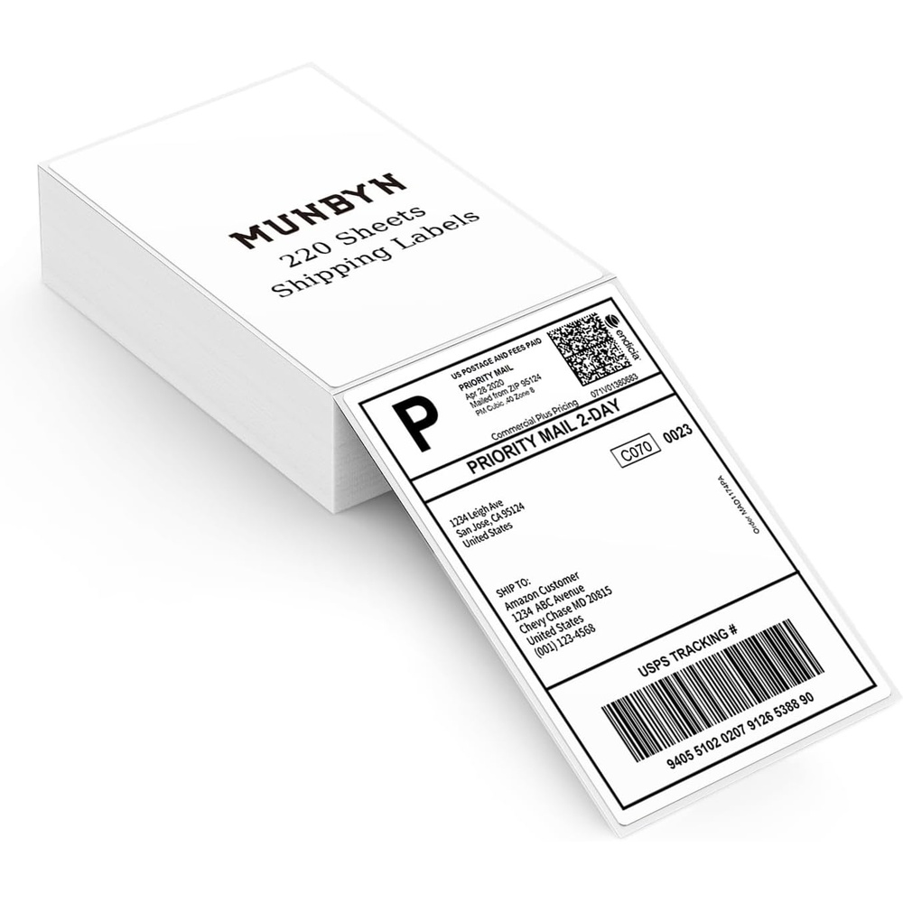 image:imageMUNBYN 4x6 Pink Direct Thermal Shipping Labels Commercial Grade Permanent Adhesive Fanfold Mailing Postage Label Paper for Thermal Printers and Packages 500 Sheets per StackWhite