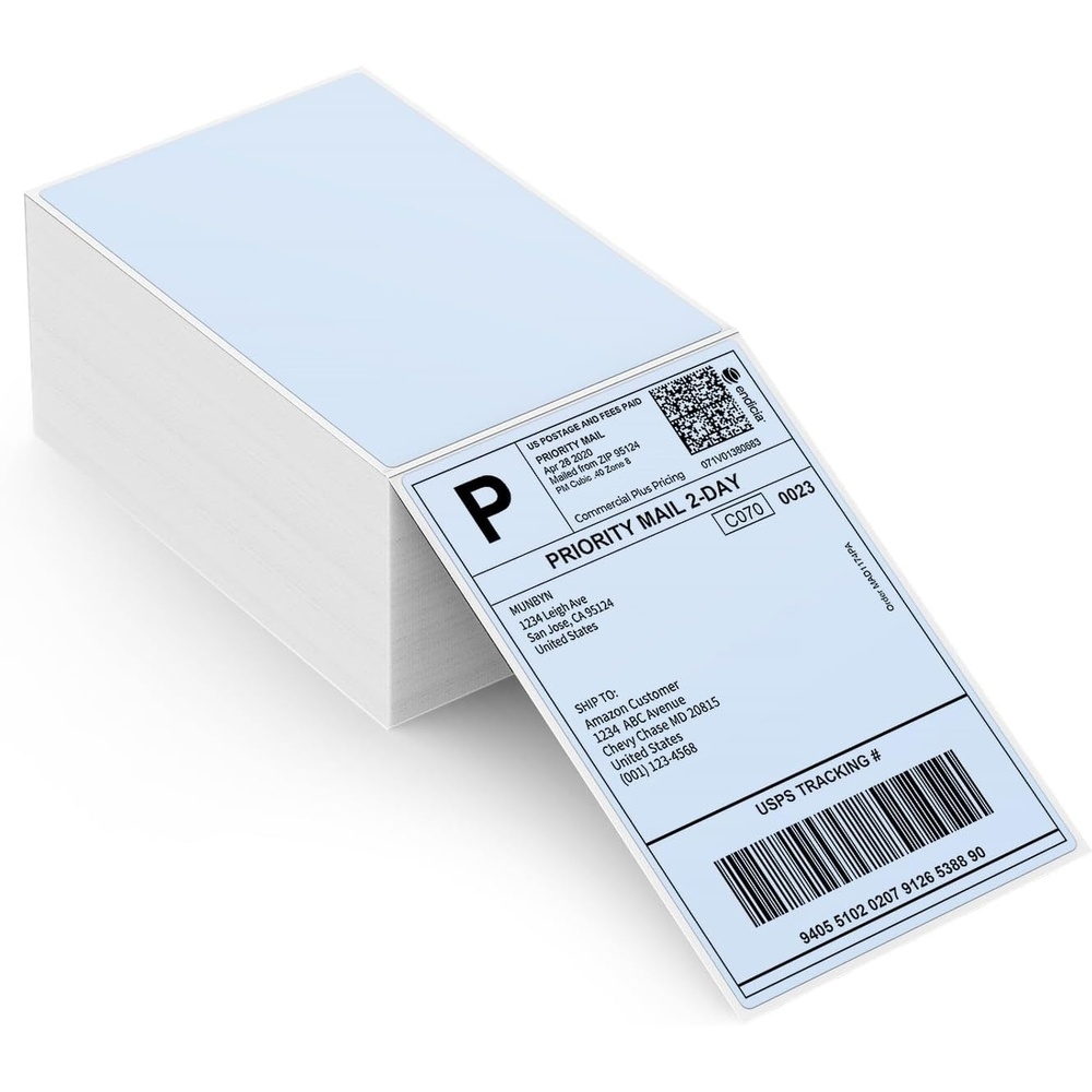 image:imageMUNBYN 4x6 Pink Direct Thermal Shipping Labels Commercial Grade Permanent Adhesive Fanfold Mailing Postage Label Paper for Thermal Printers and Packages 500 Sheets per StackBlue