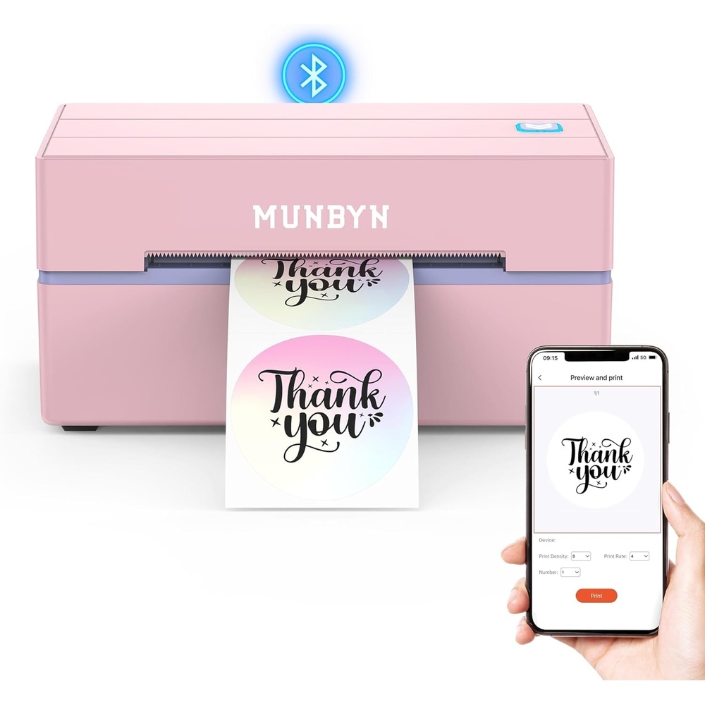 image:imageMUNBYN Bluetooth Thermal Label Printer 130B Wireless 4x6 Shipping Label Printer for Shipping Packages Small Business Office or Home Compatible with iPhone Android iPad Windows macOS ChromePink