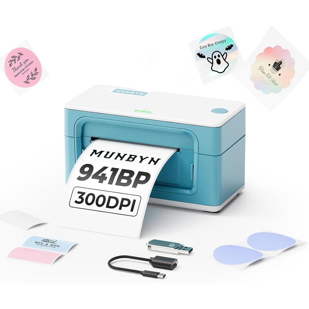 image:imageMUNBYN Bluetooth Thermal Label Printer 941BP Wireless 300DPI 4x6 Shipping Label Printer for Small Business Compatible with Windows Mac iPhone Android PC Amazon Shopify Etsy USPS PinkGreen