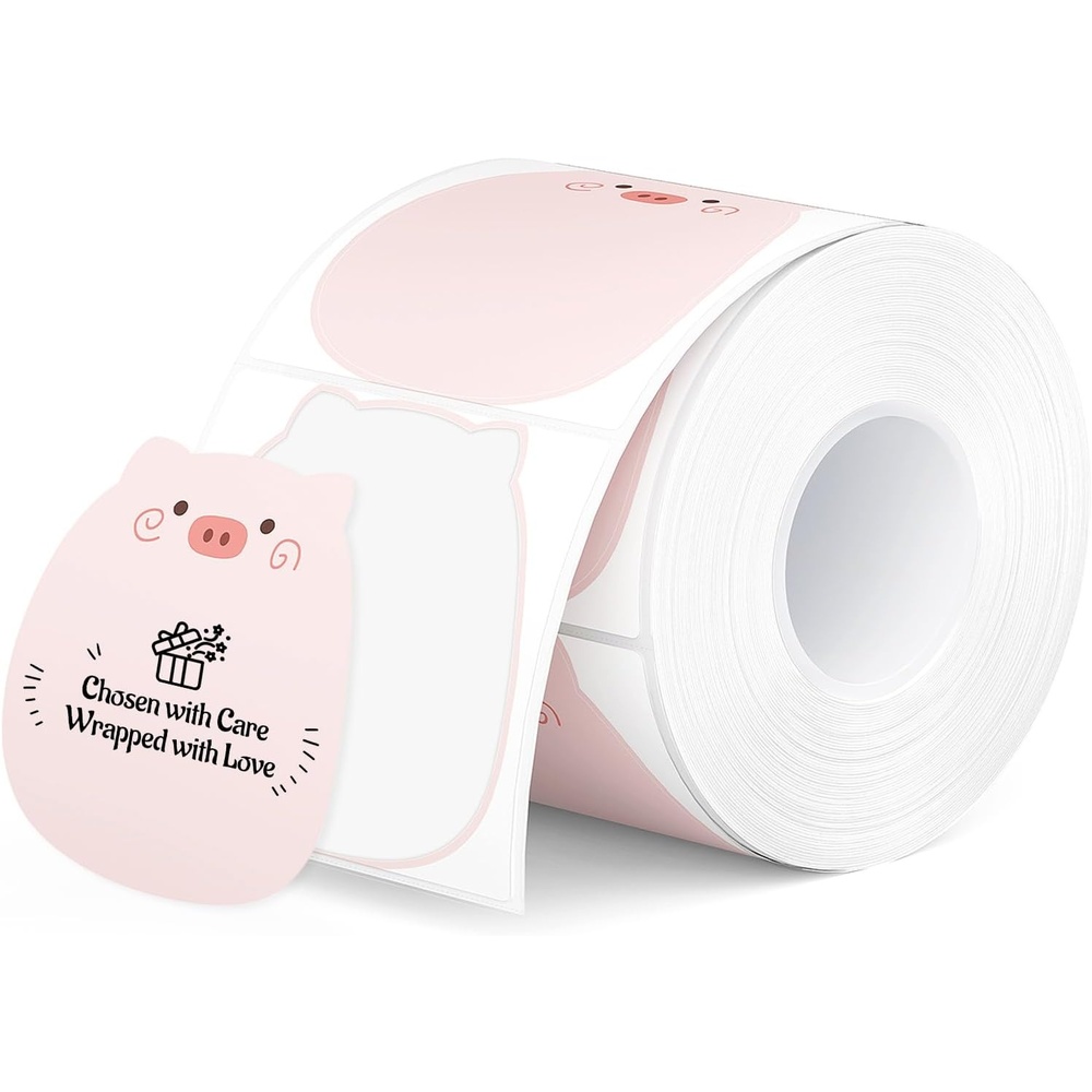 image:imageMUNBYN Cute Pink Pig Cartoon Thermal Labels Waterproof Kawaii Animal Stickers for Kids DIY Decoration Notebook 200 Labels1 Roll