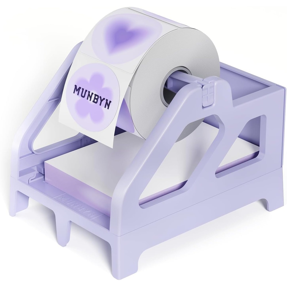 image:imageMUNBYN Label Holder for Rolls and FanFold Labels Thermal Sticker Roll Holder for Desktop Thermal Printer Shipping Supplies Industrial Paper PinkPurple
