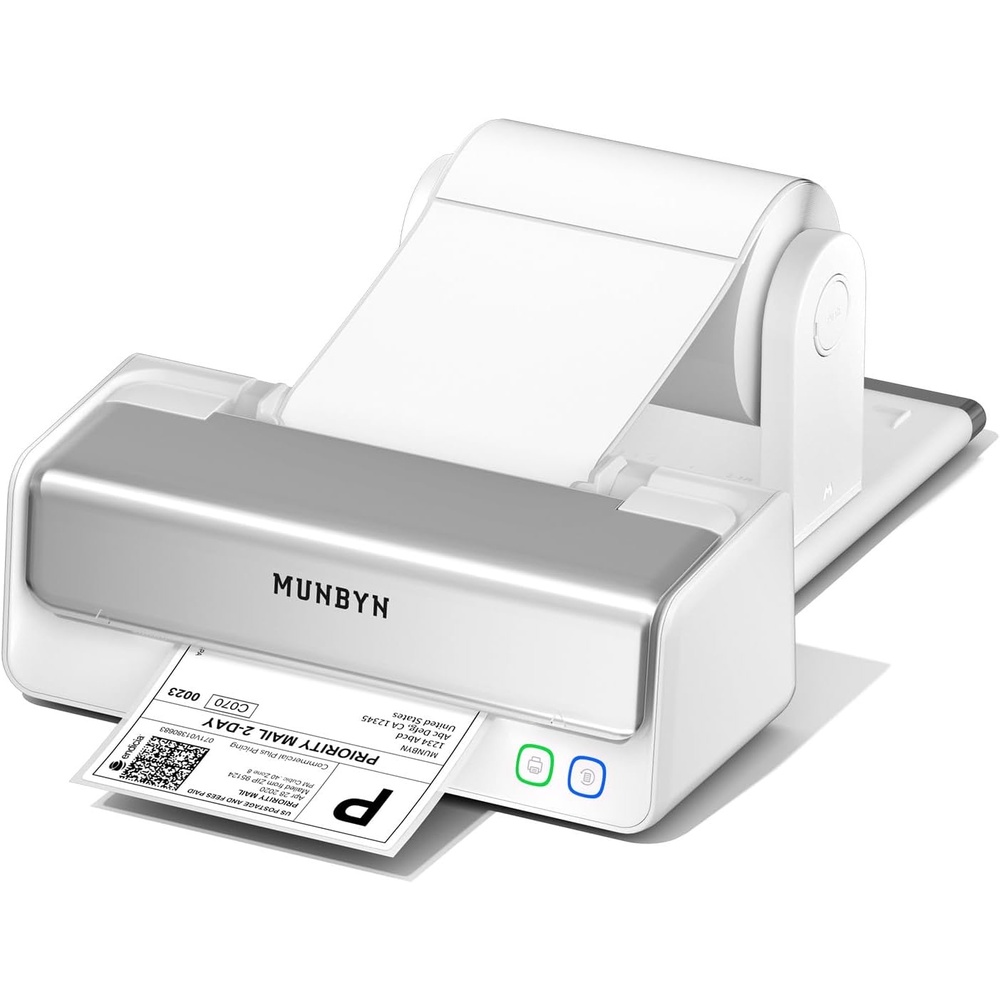 image:imageMUNBYN Replaceable PrintHead Bluetooth Thermal Label Printer with Paper Holder RW405B Wireless 4x6 Shipping Label Printer for Small Businesses Compatible with Mac Windows iPhone Android Chrome