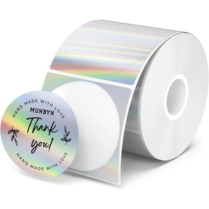 image:imageMUNBYN 2 Circle Holographic Thermal Label Stickers Blue Round Printable Rainbow Glitter Thermal Printer Sticker Labels for Gift Wrapping SelfAdhesive Name Price Tag DIY Custom Logo DesignHolographic Silver