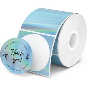 image:imageMUNBYN 2 Circle Holographic Thermal Label Stickers Blue Round Printable Rainbow Glitter Thermal Printer Sticker Labels for Gift Wrapping SelfAdhesive Name Price Tag DIY Custom Logo DesignHolographic Blue