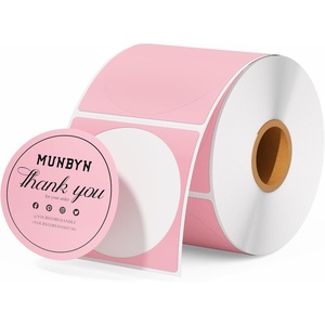 image:imageMUNBYN 3 Inch Pink Circle Thermal Sticker Labels MultiPurpose SelfAdhesive Round Direct Thermal Labels for Business 500 Sheets1 RollPink
