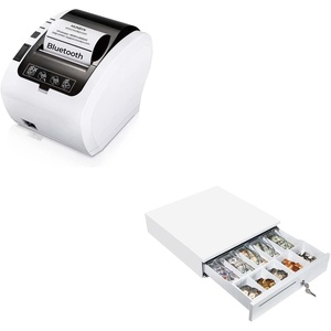 image:imageMUNBYN Bluetooth 50 Receipt Printer P047 80mm POS Printer and White Cash Drawer 16 Heavy Duty Cash Register for Point of Sale POS System